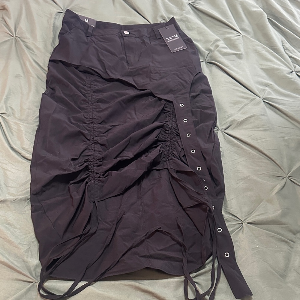American Bazi Black Asymmetrical Ruched Skirt